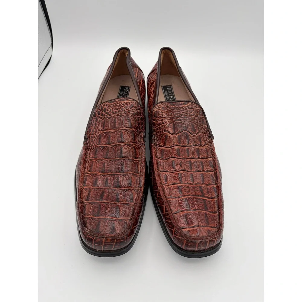 Fratelli Select Loafers Mens 13 Brown Croc Embossed Leather Square Toe Slip On